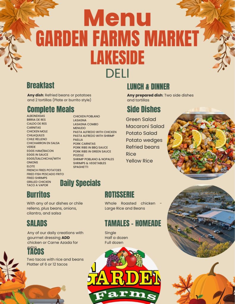 Menu for lakeside garden farms market
